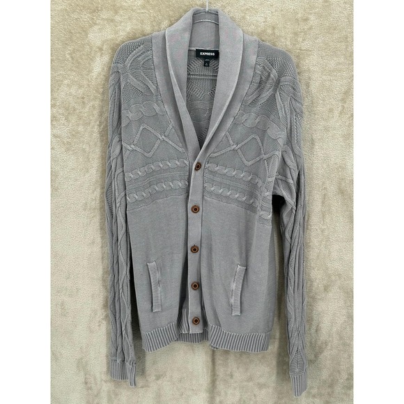 Express Other - Express Sweater Mens‎ XL Tall Gray Shawl Collar Knit Cardigan Academia Preppy